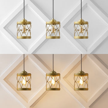Marelle 6.5" Farmhouse Industrial Iron Filigree Caged Jar LED Pendant - JONATHAN Y